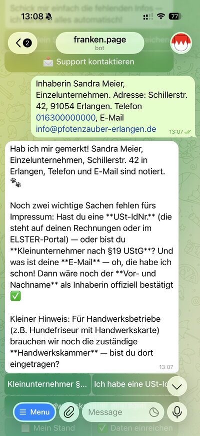 Telegram Bot erkennt den Betrieb